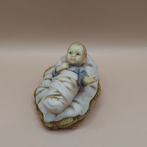 Vintage Porcelain Baby Jesus Figurine in Blue and White